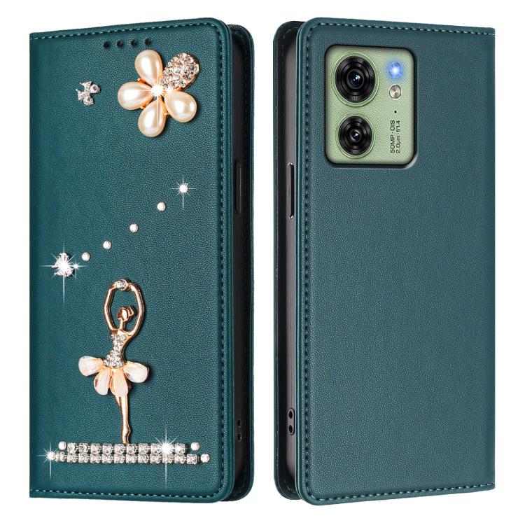 For Motorola Edge 40 5G Global Ballet Girl Diamond Studded RFID Vegan Leather Phone Case