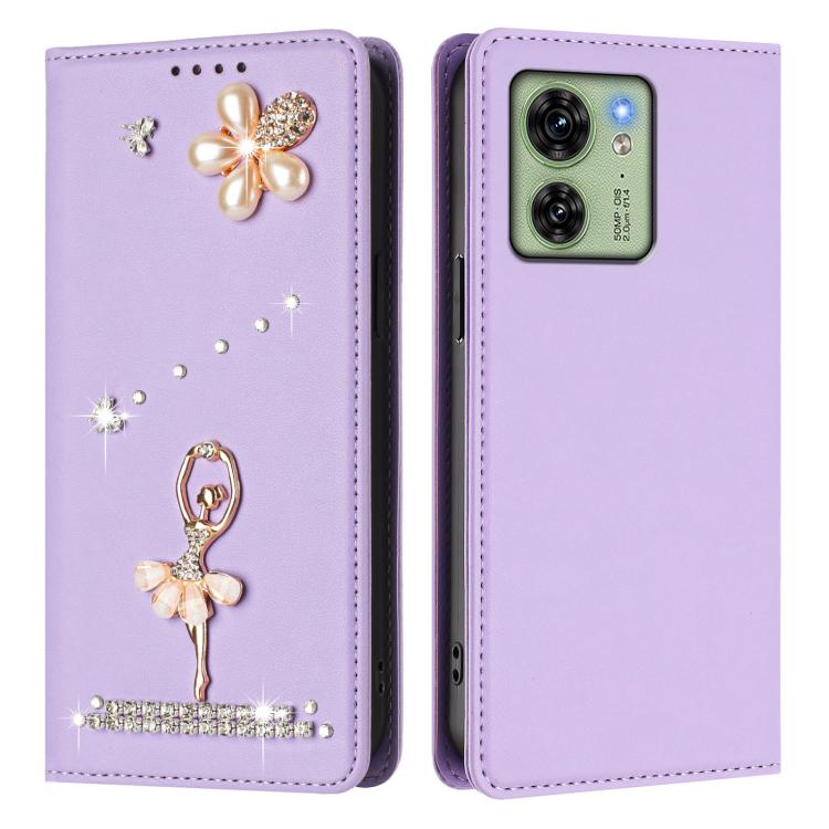 For Motorola Edge 40 5G Global Ballet Girl Diamond Studded RFID Vegan Leather Phone Case