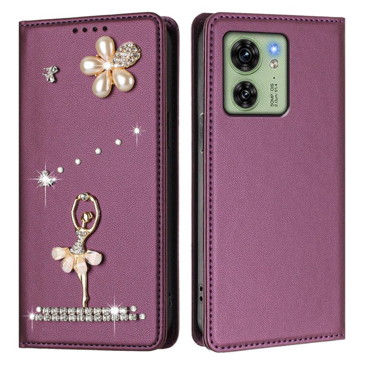 For Motorola Edge 40 5G Global Ballet Girl Diamond Studded RFID Vegan Leather Phone Case