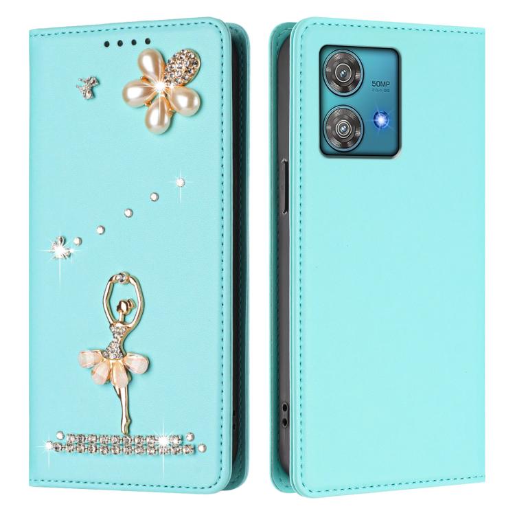 For Motorola Edge 40 Neo 5G Ballet Girl Diamond Studded RFID Vegan Leather Phone Case