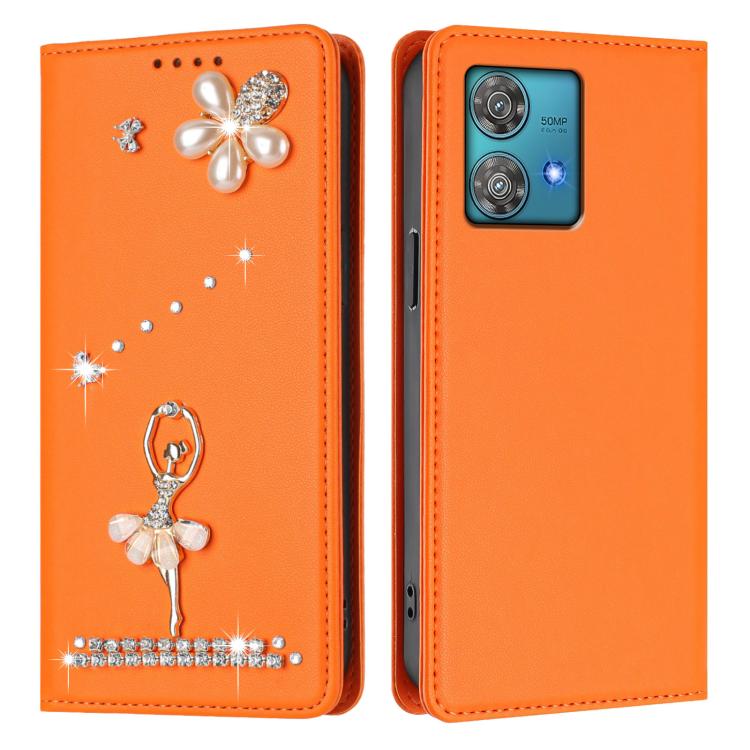 For Motorola Edge 40 Neo 5G Ballet Girl Diamond Studded RFID Vegan Leather Phone Case