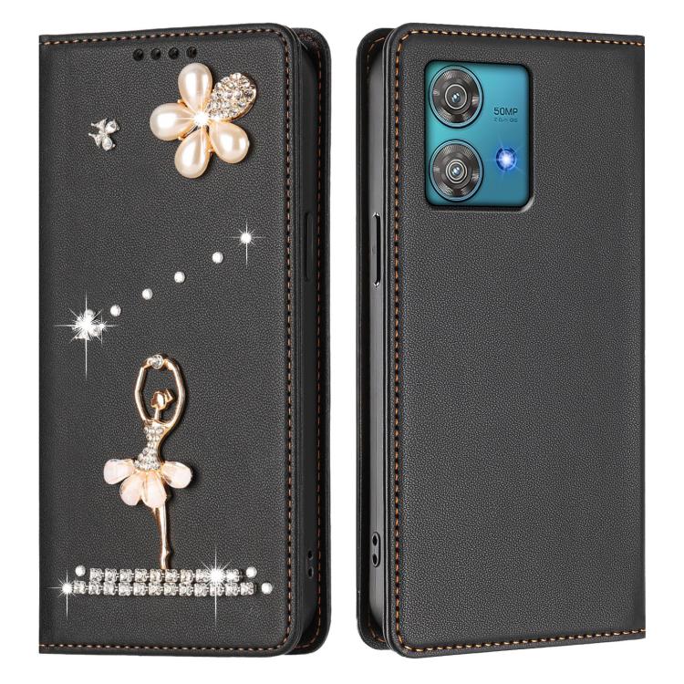 For Motorola Edge 40 Neo 5G Ballet Girl Diamond Studded RFID Vegan Leather Phone Case