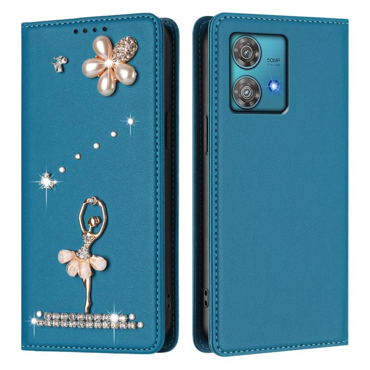 For Motorola Edge 40 Neo 5G Ballet Girl Diamond Studded RFID Vegan Leather Phone Case