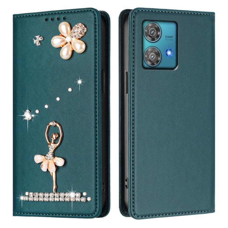 For Motorola Edge 40 Neo 5G Ballet Girl Diamond Studded RFID Vegan Leather Phone Case
