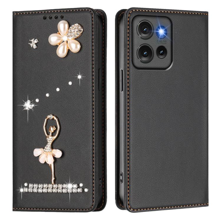 For Motorola Edge 50 5G Global Ballet Girl Diamond Studded RFID Vegan Leather Phone Case