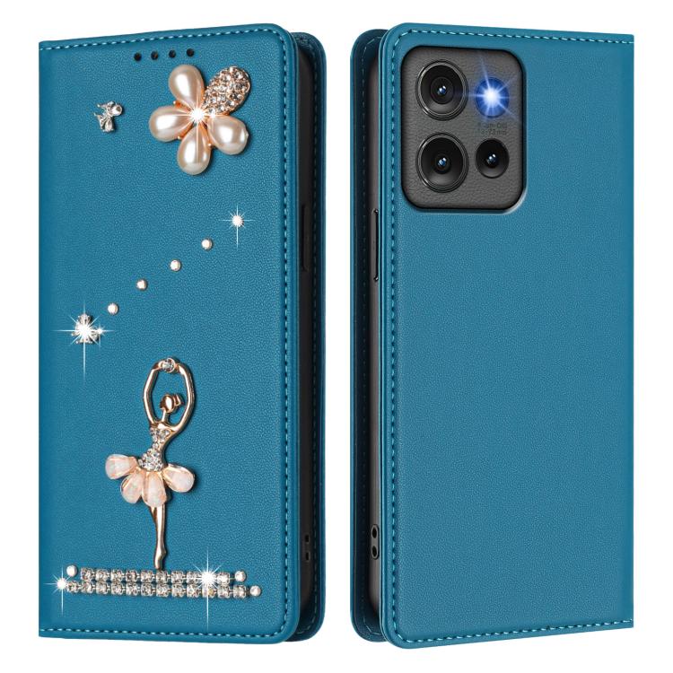 For Motorola Edge 50 5G Global Ballet Girl Diamond Studded RFID Vegan Leather Phone Case