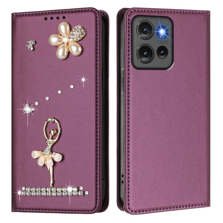 For Motorola Edge 50 5G Global Ballet Girl Diamond Studded RFID Vegan Leather Phone Case