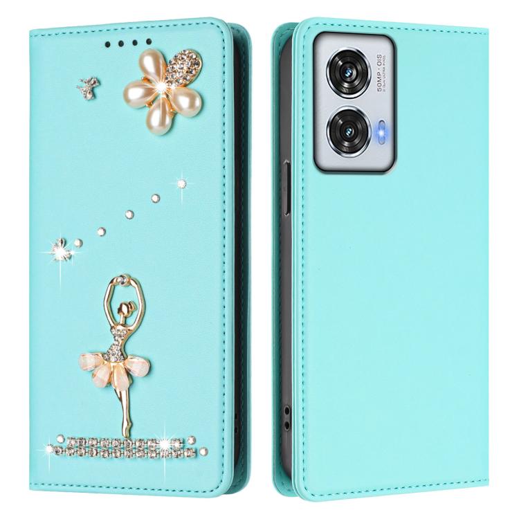 For Motorola Edge 50 Fusion Global Ballet Girl Diamond Studded RFID Vegan Leather Phone Case