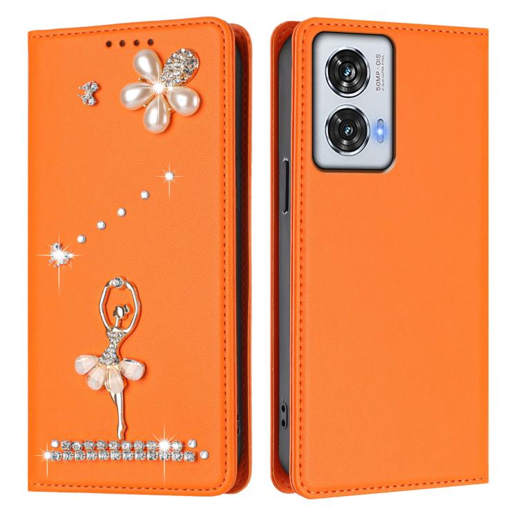 For Motorola Edge 50 Fusion Global Ballet Girl Diamond Studded RFID Vegan Leather Phone Case