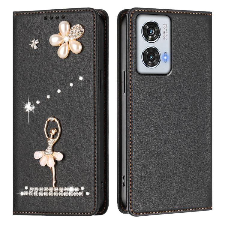 For Motorola Edge 50 Fusion Global Ballet Girl Diamond Studded RFID Vegan Leather Phone Case