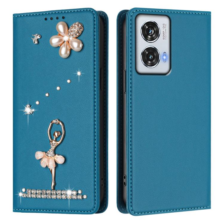 For Motorola Edge 50 Fusion Global Ballet Girl Diamond Studded RFID Vegan Leather Phone Case
