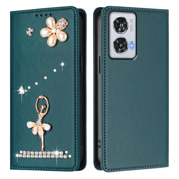 For Motorola Edge 50 Fusion Global Ballet Girl Diamond Studded RFID Vegan Leather Phone Case