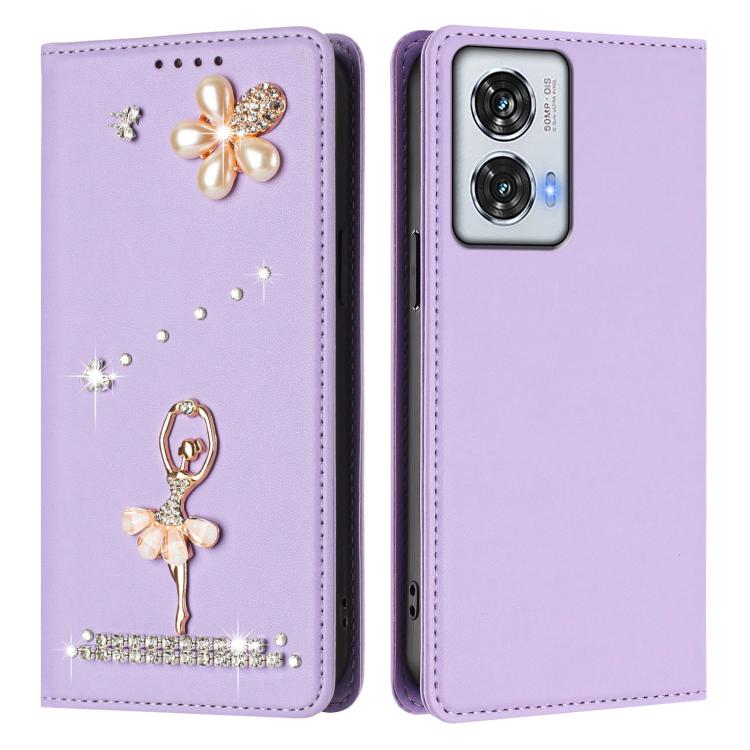 For Motorola Edge 50 Fusion Global Ballet Girl Diamond Studded RFID Vegan Leather Phone Case
