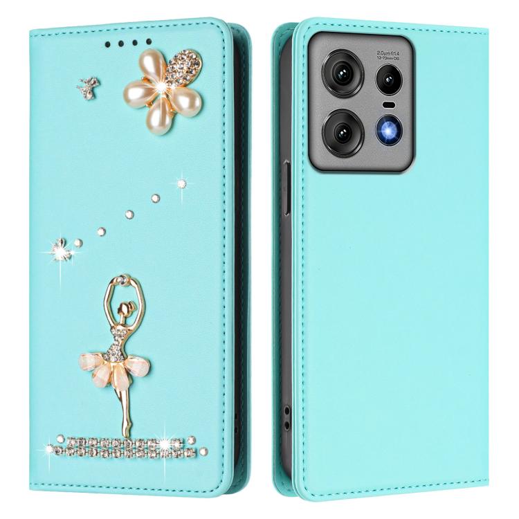 For Motorola Edge 50 Pro 5G Ballet Girl Diamond Studded RFID Vegan Leather Phone Case