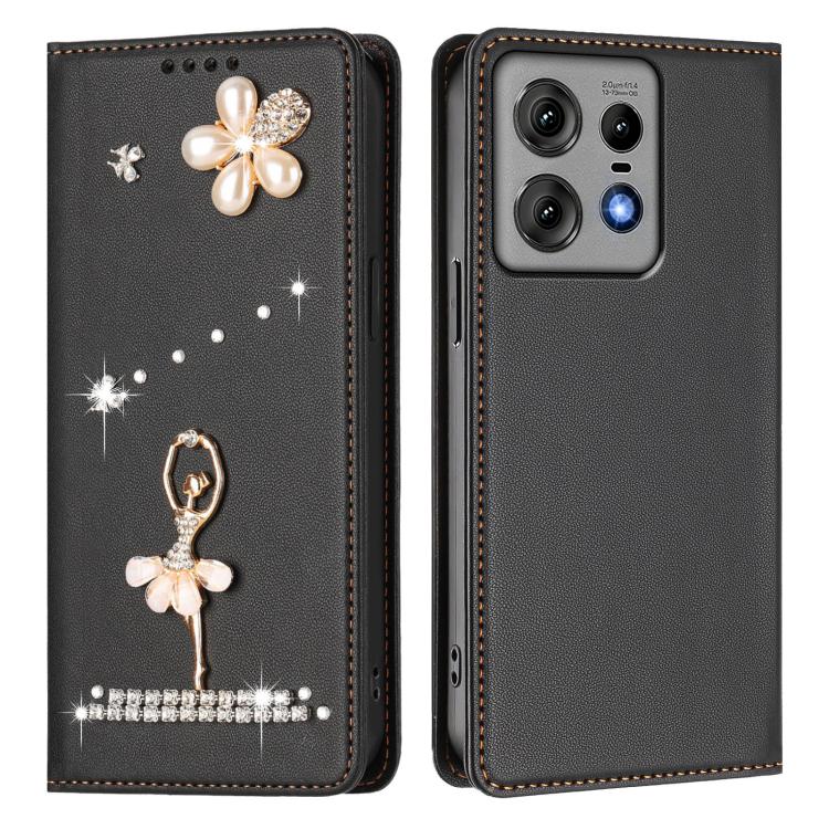 For Motorola Edge 50 Pro 5G Ballet Girl Diamond Studded RFID Vegan Leather Phone Case