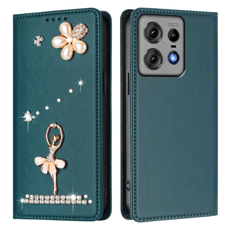 For Motorola Edge 50 Pro 5G Ballet Girl Diamond Studded RFID Vegan Leather Phone Case