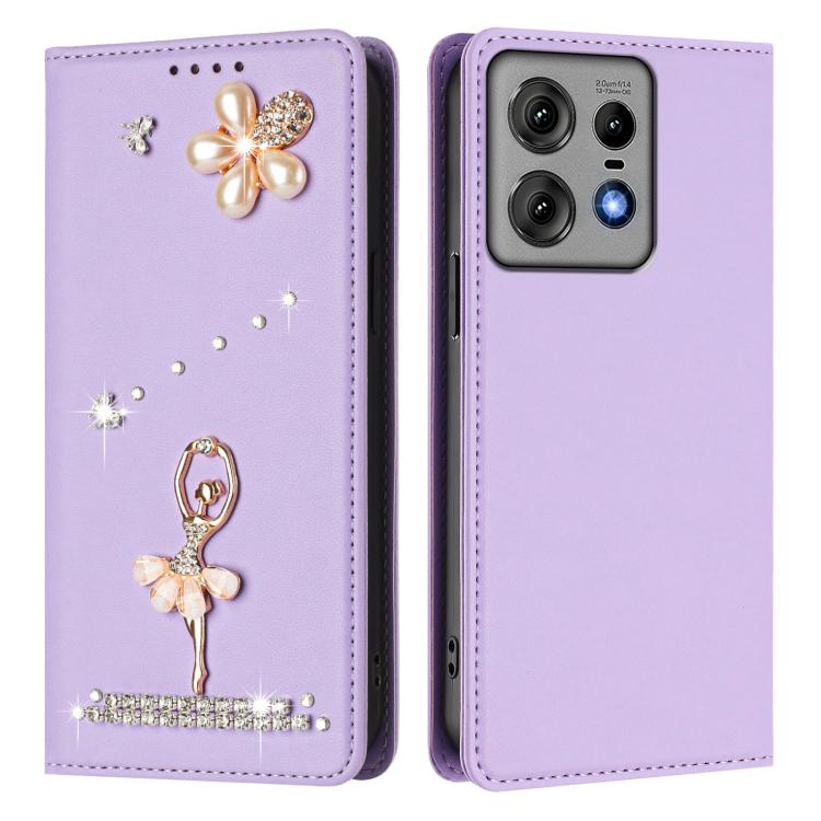 For Motorola Edge 50 Pro 5G Ballet Girl Diamond Studded RFID Vegan Leather Phone Case