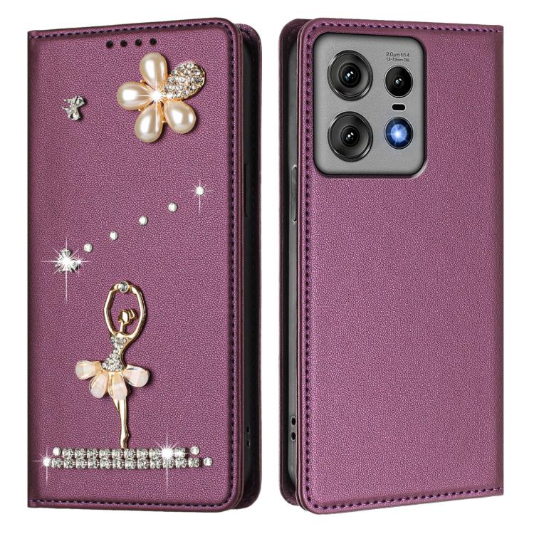 For Motorola Edge 50 Pro 5G Ballet Girl Diamond Studded RFID Vegan Leather Phone Case