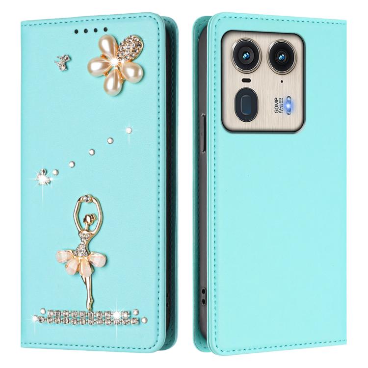 For Motorola Edge 50 Ultra 5G Global Ballet Girl Diamond Studded RFID Vegan Leather Phone Case