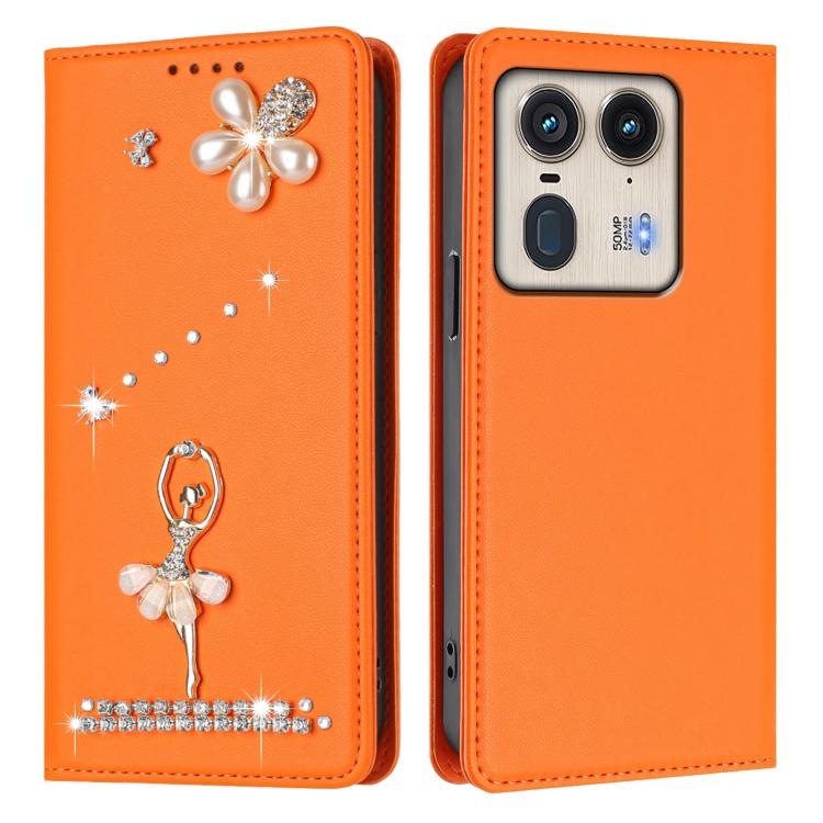 For Motorola Edge 50 Ultra 5G Global Ballet Girl Diamond Studded RFID Vegan Leather Phone Case