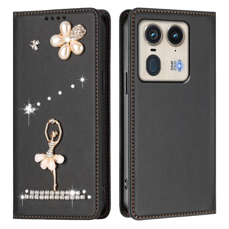 For Motorola Edge 50 Ultra 5G Global Ballet Girl Diamond Studded RFID Vegan Leather Phone Case