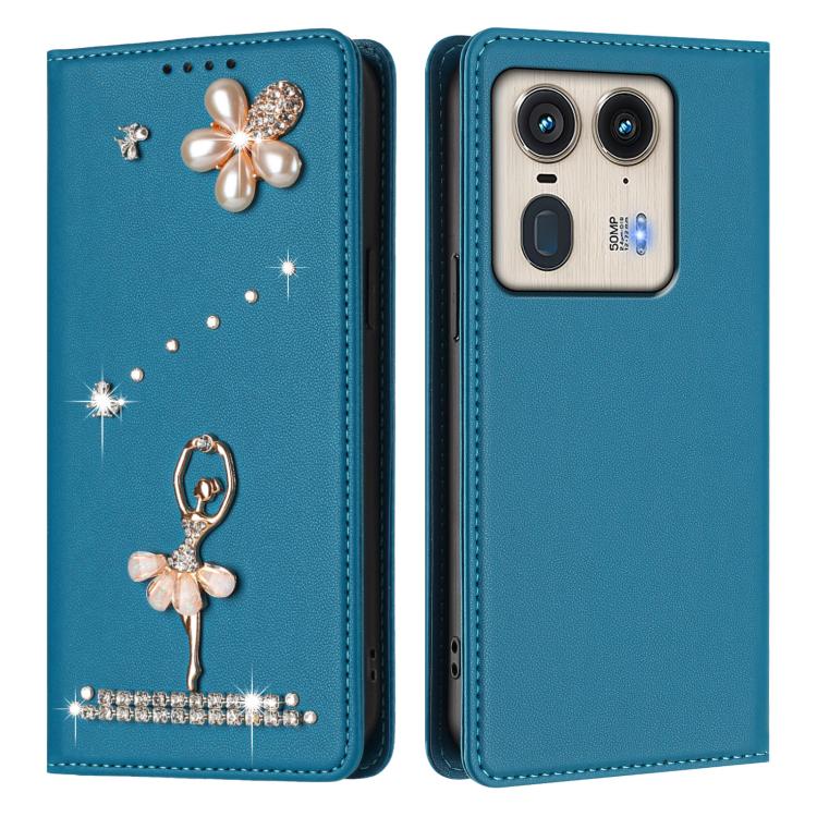 For Motorola Edge 50 Ultra 5G Global Ballet Girl Diamond Studded RFID Vegan Leather Phone Case