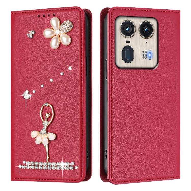 For Motorola Edge 50 Ultra 5G Global Ballet Girl Diamond Studded RFID Vegan Leather Phone Case