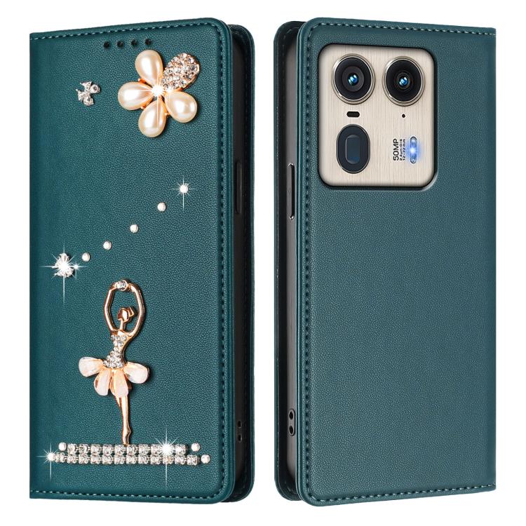 For Motorola Edge 50 Ultra 5G Global Ballet Girl Diamond Studded RFID Vegan Leather Phone Case