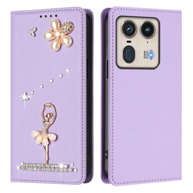 For Motorola Edge 50 Ultra 5G Global Ballet Girl Diamond Studded RFID Vegan Leather Phone Case