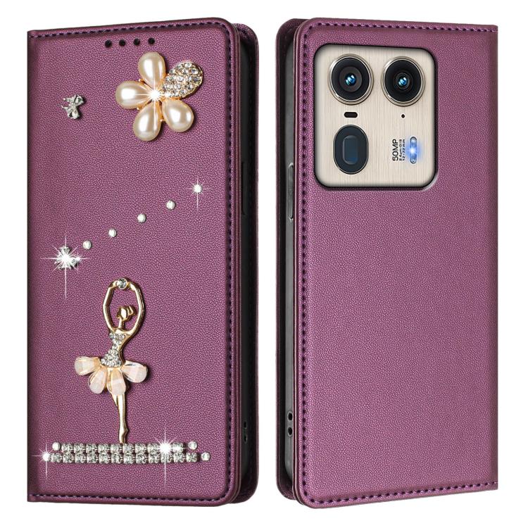 For Motorola Edge 50 Ultra 5G Global Ballet Girl Diamond Studded RFID Vegan Leather Phone Case