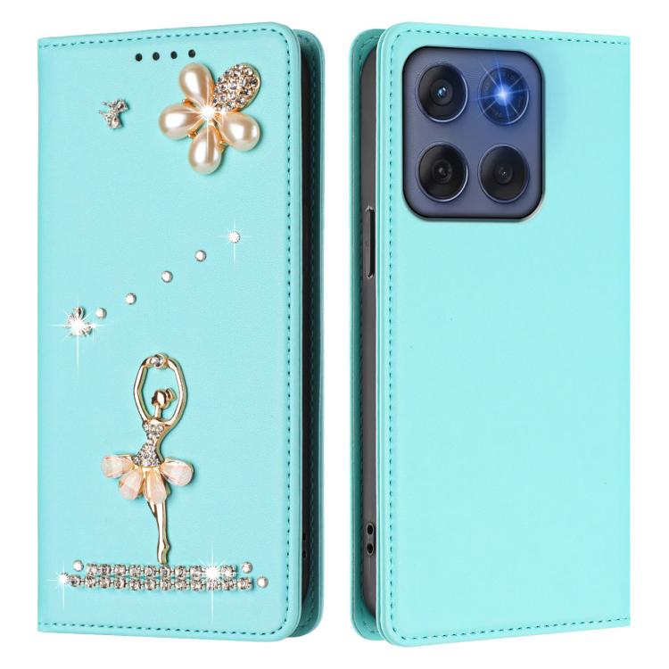 For Motorola Edge 60 Fusion Ballet Girl Diamond Studded RFID Vegan Leather Phone Case
