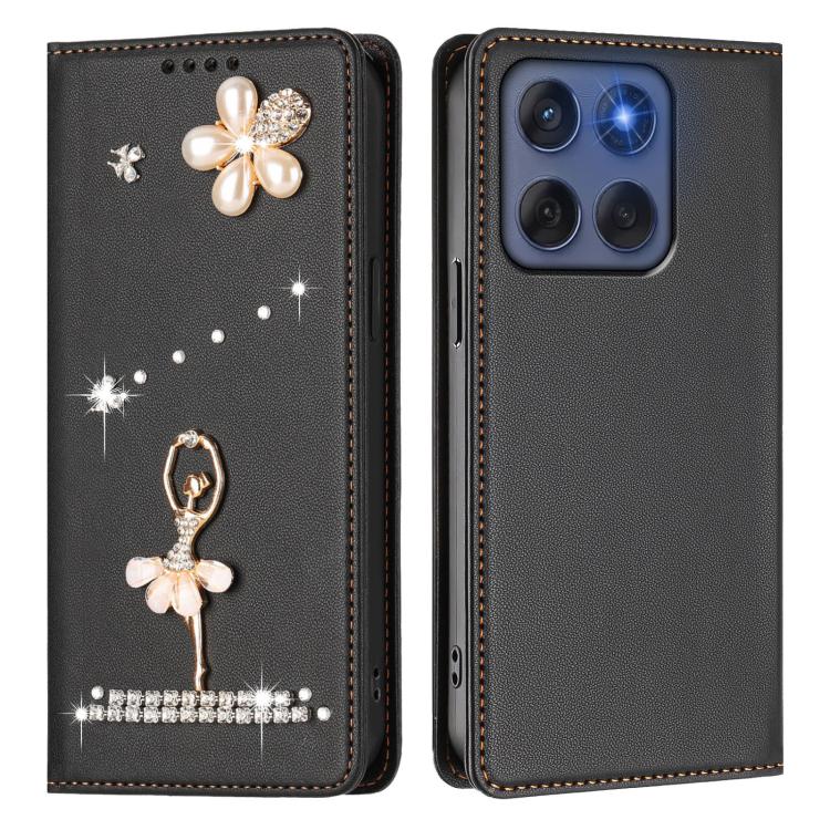 For Motorola Edge 60 Fusion Ballet Girl Diamond Studded RFID Vegan Leather Phone Case