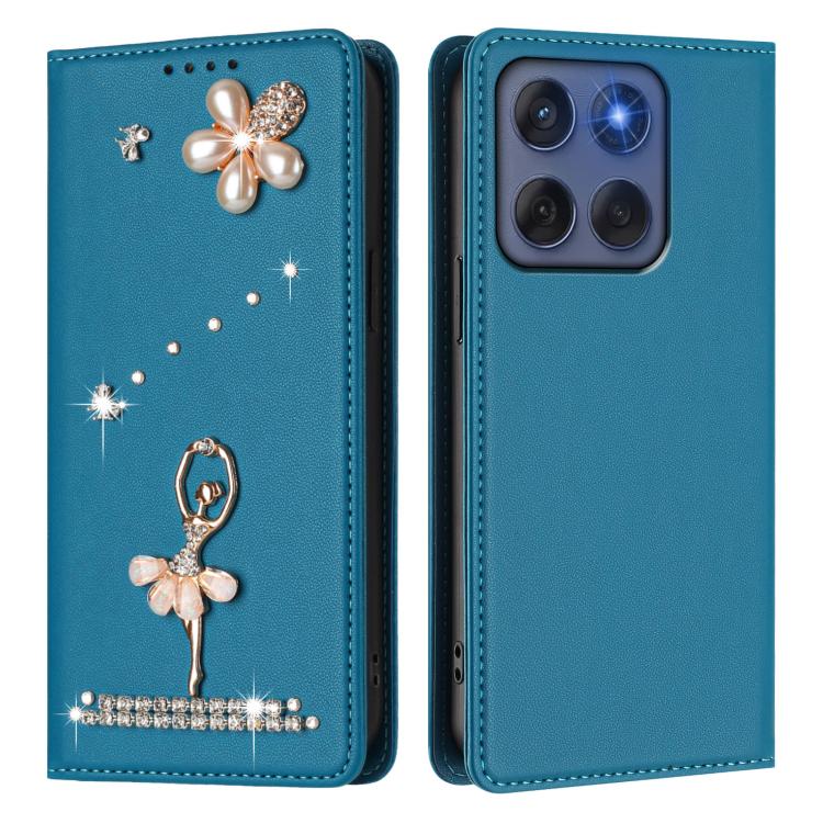 For Motorola Edge 60 Fusion Ballet Girl Diamond Studded RFID Vegan Leather Phone Case