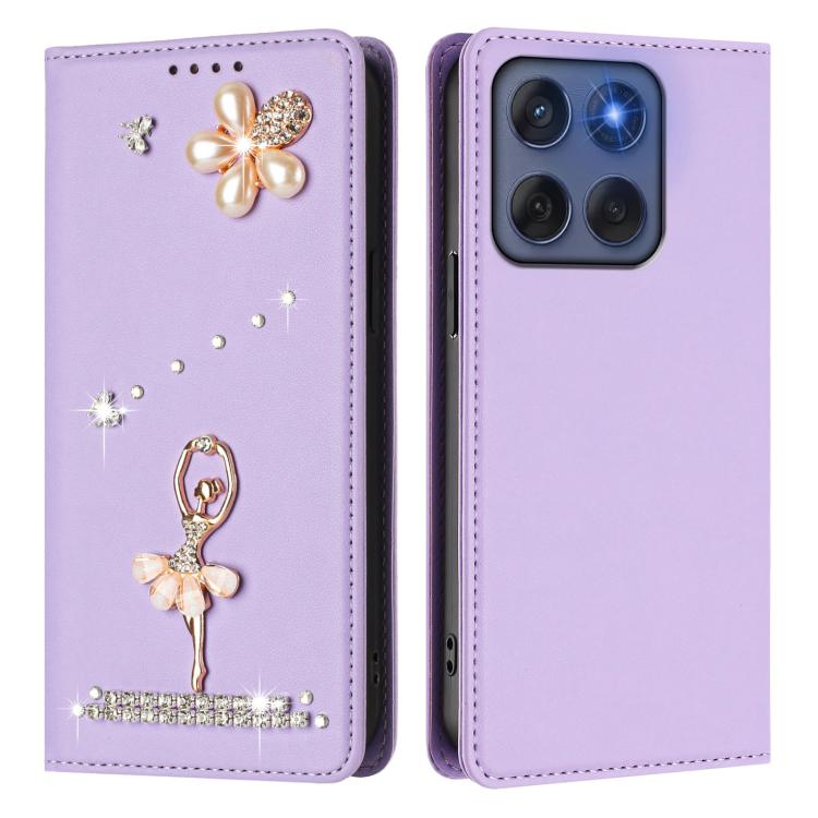 For Motorola Edge 60 Fusion Ballet Girl Diamond Studded RFID Vegan Leather Phone Case
