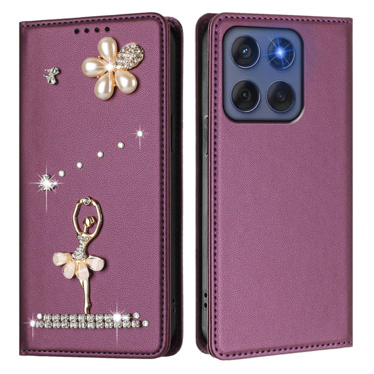 For Motorola Edge 60 Fusion Ballet Girl Diamond Studded RFID Vegan Leather Phone Case