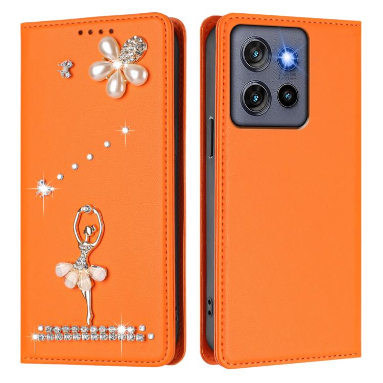 For Motorola Edge 60 Neo 5G Ballet Girl Diamond Studded RFID Vegan Leather Phone Case