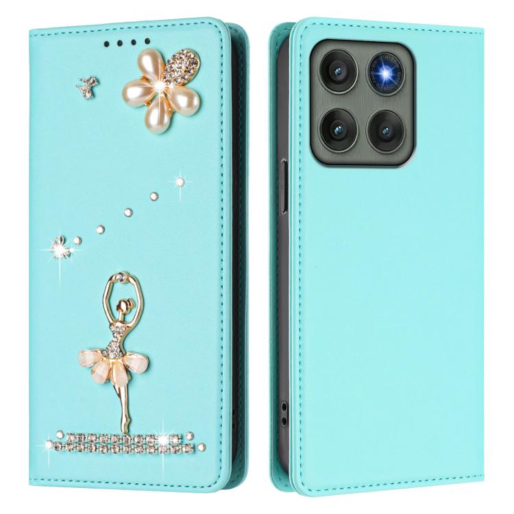 For Motorola Edge 60 Pro Ballet Girl Diamond Studded RFID Vegan Leather Phone Case