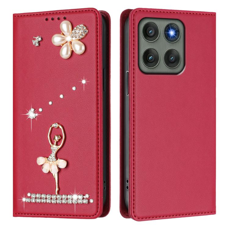 For Motorola Edge 60 Pro Ballet Girl Diamond Studded RFID Vegan Leather Phone Case
