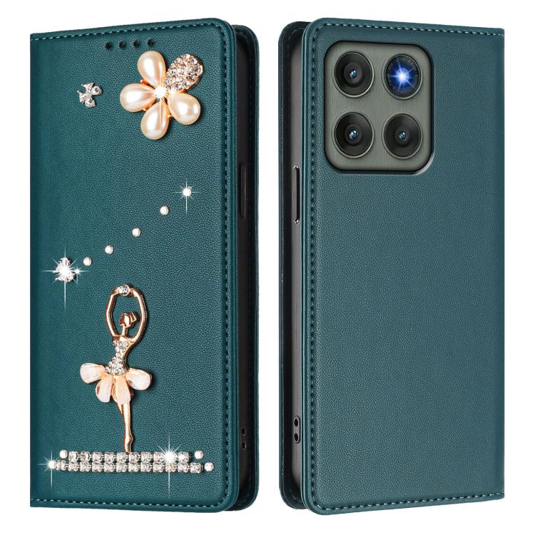 For Motorola Edge 60 Pro Ballet Girl Diamond Studded RFID Vegan Leather Phone Case