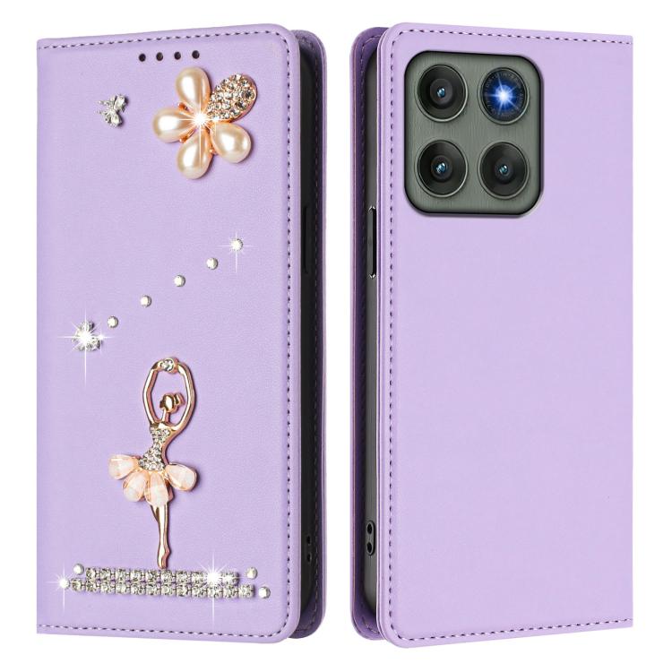 For Motorola Edge 60 Pro Ballet Girl Diamond Studded RFID Vegan Leather Phone Case