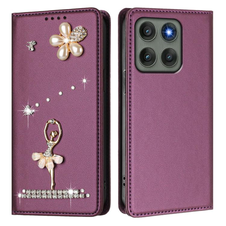 For Motorola Edge 60 Pro Ballet Girl Diamond Studded RFID Vegan Leather Phone Case