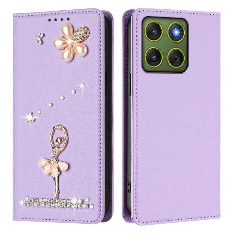 For Motorola Edge 70 5G / X70 Air 5G Ballet Girl Diamond Studded RFID Vegan Leather Phone Case