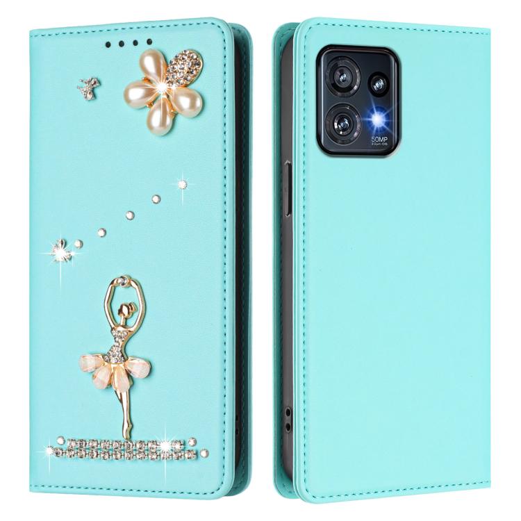 For Motorola Edge+ 2023/Edge 40 Pro Ballet Girl Diamond Studded RFID Vegan Leather Phone Case