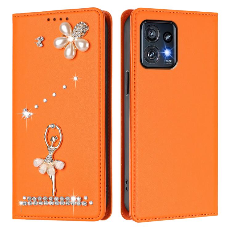 For Motorola Edge+ 2023/Edge 40 Pro Ballet Girl Diamond Studded RFID Vegan Leather Phone Case