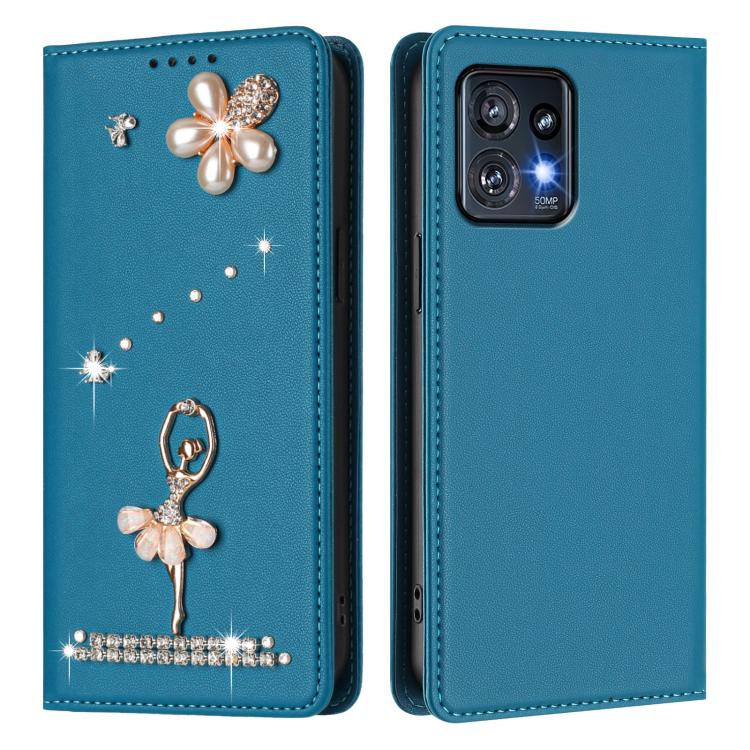 For Motorola Edge+ 2023/Edge 40 Pro Ballet Girl Diamond Studded RFID Vegan Leather Phone Case