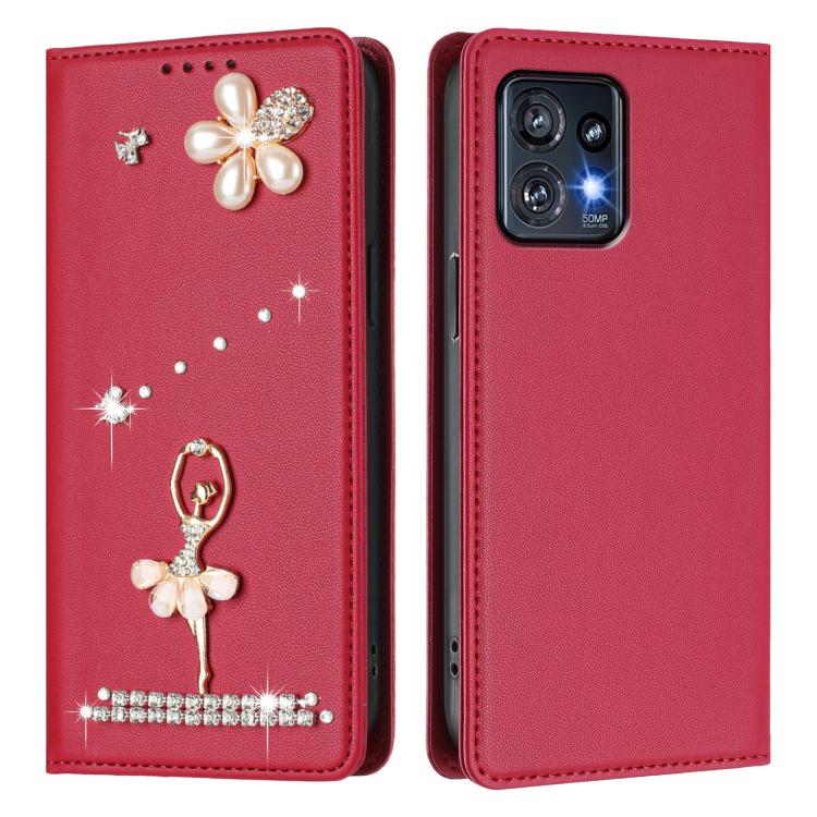 For Motorola Edge+ 2023/Edge 40 Pro Ballet Girl Diamond Studded RFID Vegan Leather Phone Case