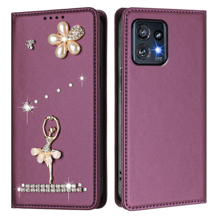 For Motorola Edge+ 2023/Edge 40 Pro Ballet Girl Diamond Studded RFID Vegan Leather Phone Case