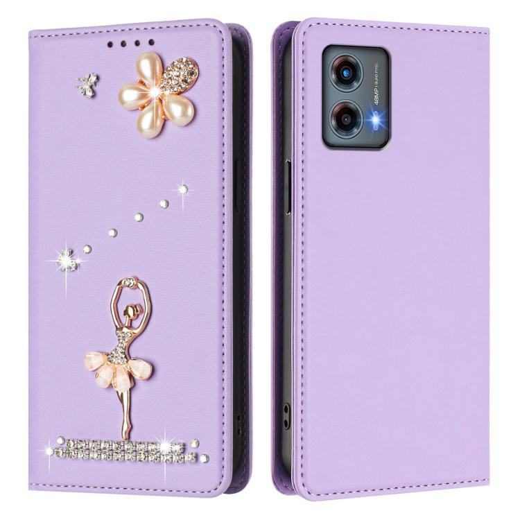 For Motorola Moto G 5G 2023 Global Ballet Girl Diamond Studded RFID Vegan Leather Phone Case