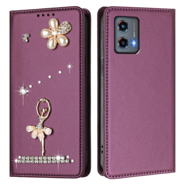 For Motorola Moto G 5G 2023 Global Ballet Girl Diamond Studded RFID Vegan Leather Phone Case