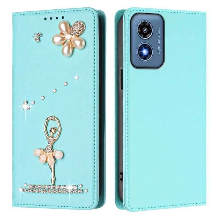 For Motorola Moto G Play 2024 Global Ballet Girl Diamond Studded RFID Vegan Leather Phone Case